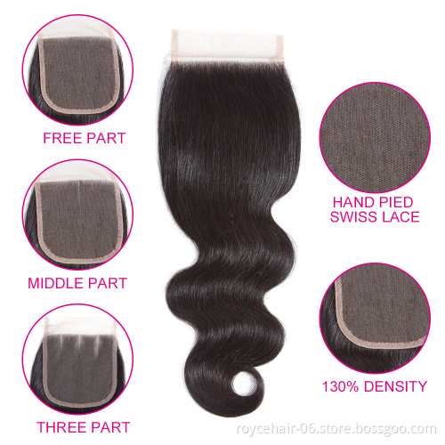 Royce Cheap Wholesale Price Brazilian human hair Bundles with lace closure Body weave Human Hair Extensions